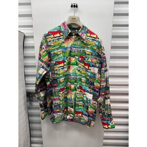 Vintage Versace Jeans Couture Horse Print Shirt Multicolor 90s Size L Italy